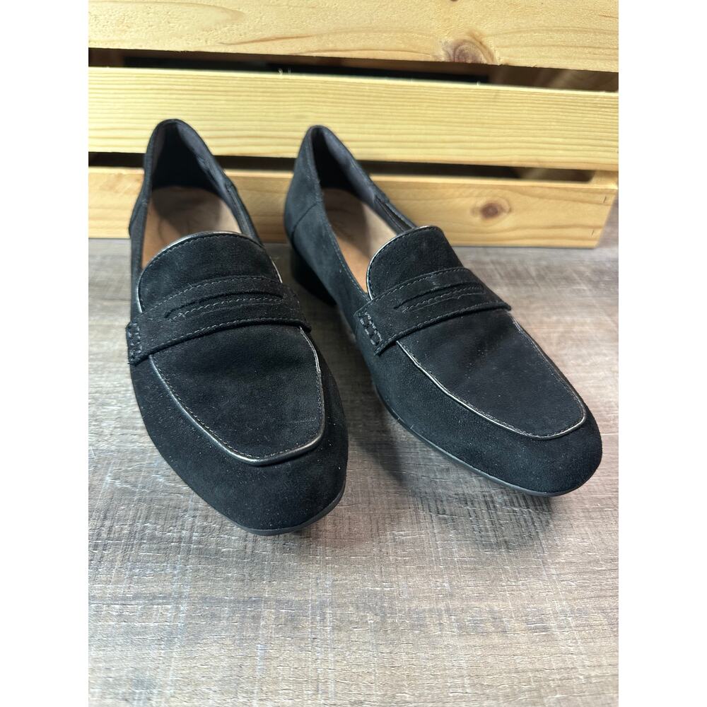 Clarks Artisan Keesha Cora Black Suede Penny Loafers Ortholite 7.5 Original Box